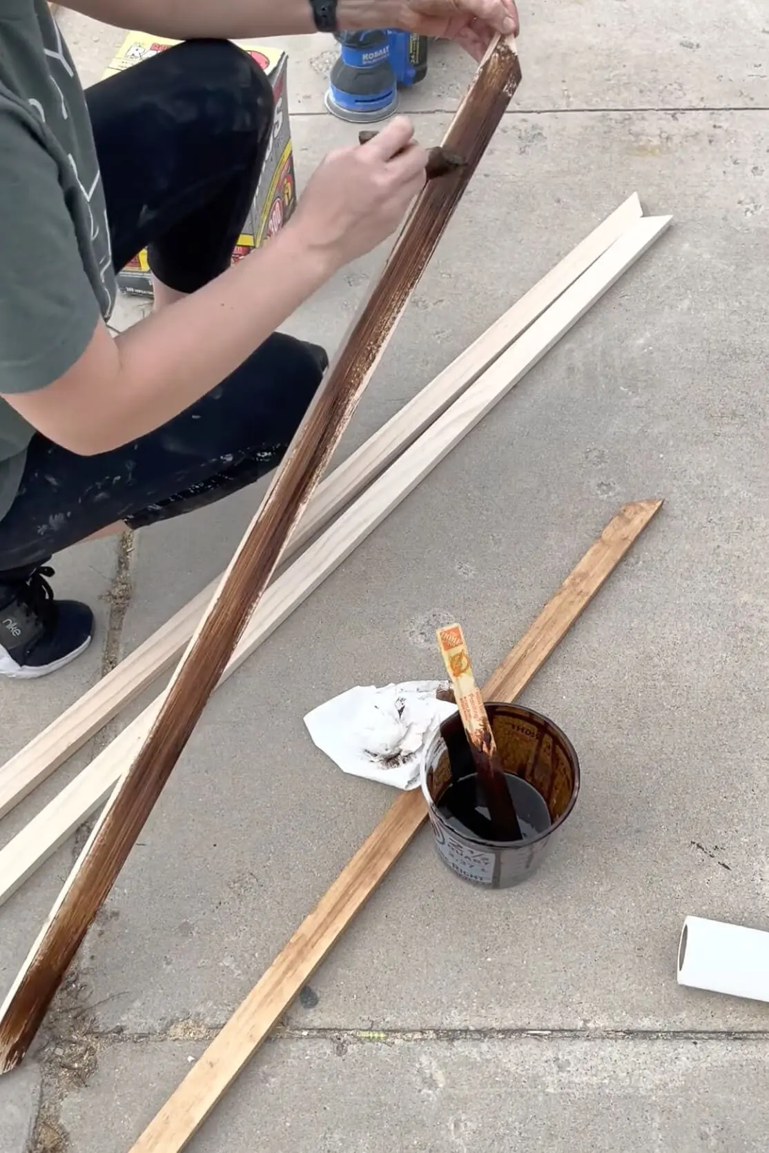 Staining trim for bathroom mirror frame.